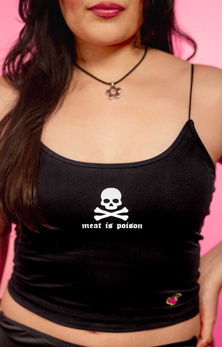 Meat is Poison- Elastic Strap Crop Top in Black