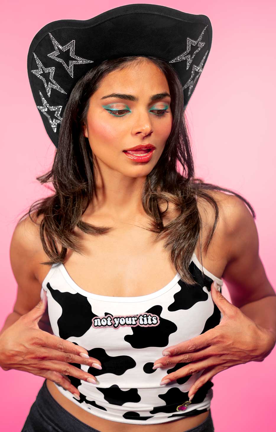 Cow Print- Elastic Strap Crop Top