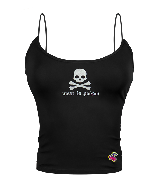 Meat is Poison- Elastic Strap Crop Top in Black